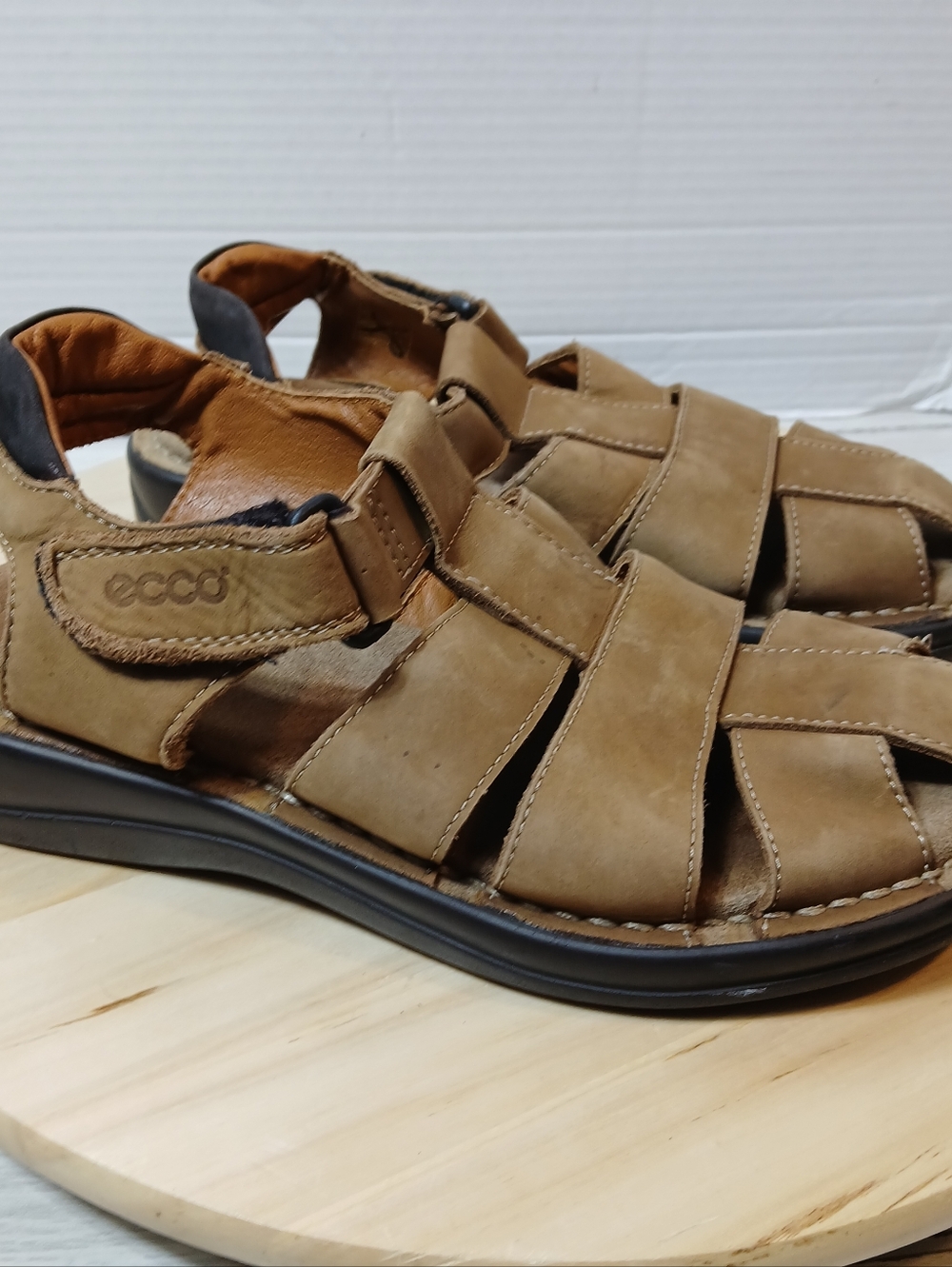 Mens ECCO Fisherman sandals Cognac Brown Leather Adjustable strap 6/6.5(40)
